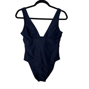 Quince Women’s Deep V-Neck Padded One Piece Navy Swimsuit Sz M NWOT